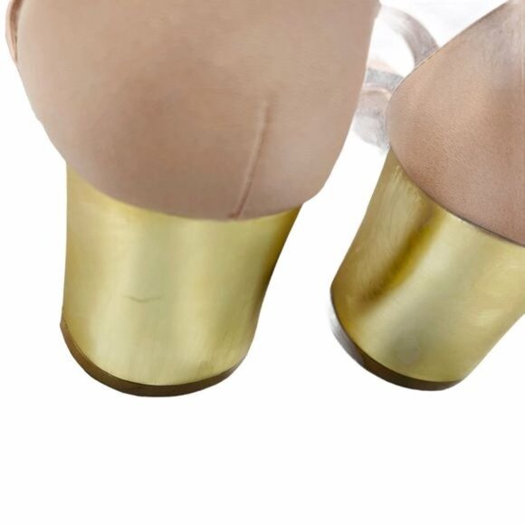 Charles & Keith Open Toe Pink Heels with Gold Heel - Picture 12 of 12